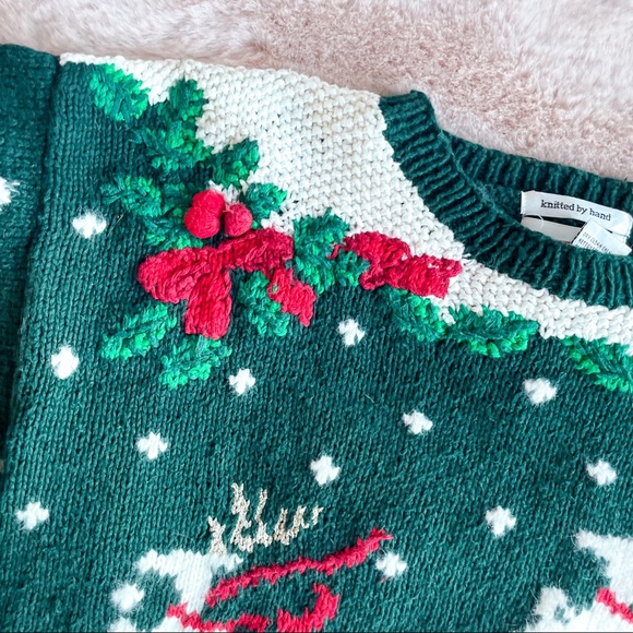 Knit Pull Over Ugly Christmas sweater Holiday Party, Reindeer Red, Green, White - Picture 9 of 13